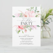 Eleganter Pink Peony Floral Calligraphy Geburtstag Einladung (Stehend Vorderseite)