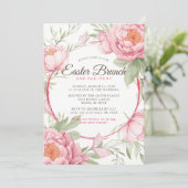 Eleganter Pink Peony Floral Ostern Brunch & Eierja Einladung (Stehend Vorderseite)