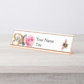ELEGANTER PINK ROSE ,HONEY BIEY BEEKEEPER MONOGRAM SCHREIBTISCHNAMENSPLAKETTE (Vorderseite )