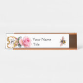ELEGANTER PINK ROSE ,HONEY BIEY BEEKEEPER MONOGRAM SCHREIBTISCHNAMENSPLAKETTE (Vorderseite )