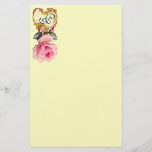 ELEGANTER PINK ROSE UND GOLD WIRBEL MONOGRAM, Crem Briefpapier