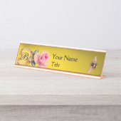 ELEGANTER PINK ROSE UND HONEY BIETEMONOGRAM SCHREIBTISCHNAMENSPLAKETTE (Vorderseite )