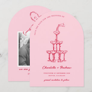 Eleganter Pink & Roter Save The Date Martini-Turm Einladung