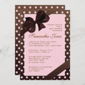 Eleganter Pink und Braun Polka Dot Baby Dusche Einladung (Vorne/Hinten)
