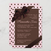 Eleganter Pink und Braun Polka Dot Baby Dusche Einladung (Vorne/Hinten)