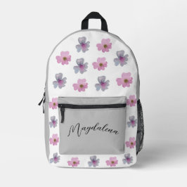 ELEGANTER PINK UND Graue BLUME INDIVIDUELLE NAME Bedruckter Rucksack