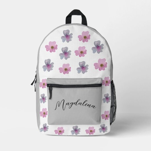 ELEGANTER PINK UND Graue BLUME INDIVIDUELLE NAME Bedruckter Rucksack (Vorderseite)