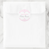 Eleganter Pink & White Damask Babyaufkleber Runder Aufkleber (Tasche)