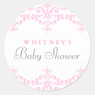 Eleganter Pink & White Damask Babyaufkleber Runder Aufkleber