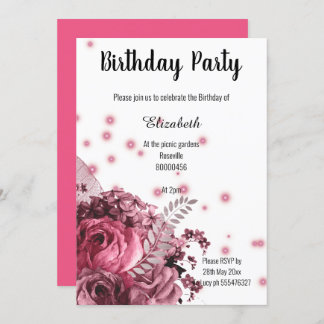 ELEGANTER PINK WHITE FLORAL GEBURTSTAG 2 EINLADUNG