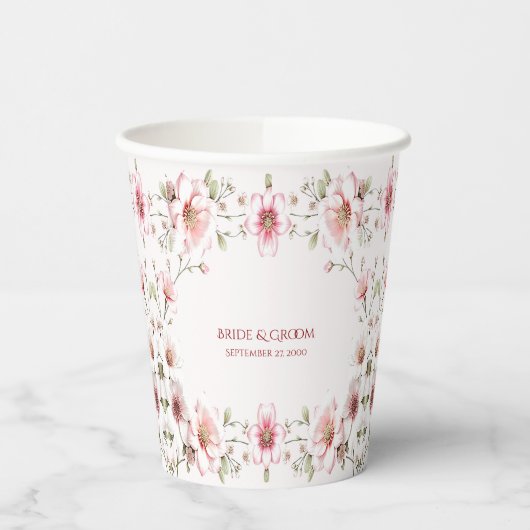 Eleganter Pink White Floral Paper Cup Pappbecher (Links)