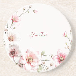 Eleganter Pink White Floral Sandstone Untersetzer