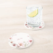 Eleganter Pink White Floral Sandstone Untersetzer (Seite)