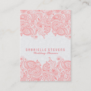 Eleganter Pink & White Paisley Hochzeitsplaner Visitenkarte