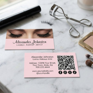 Eleganter Pink Wimpern-Make-up-Artist QR-Code Visitenkarte