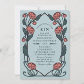 Eleganter Pinker Pfingstrosen Art Nouveau QR Code  Einladung (Vorderseite)