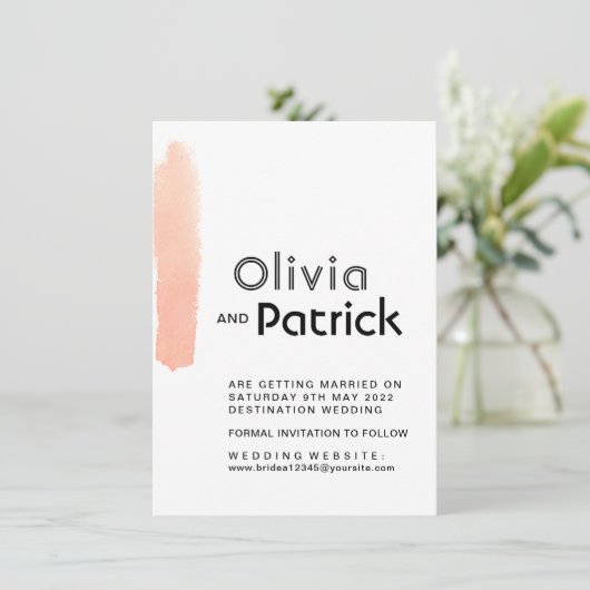 Eleganter Pinselstrich. Moderne, einfache Hochzeit Save The Date (Stehend Vorderseite)