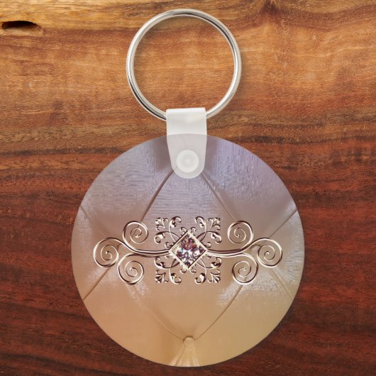 Eleganter Pintucksatin und rosa Diamant Schlüsselanhänger (Vorderseite)