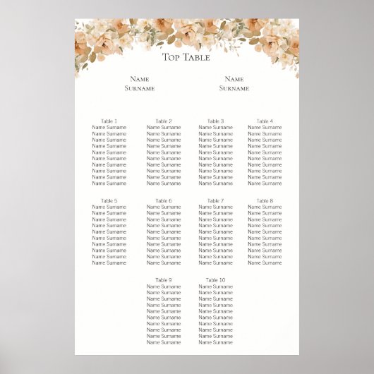 Eleganter Plan für Hochzeitssitze in grüner Pfirsi Poster (Vorne)