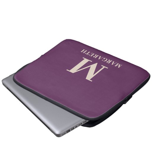 Eleganter Plum Lila Monogram Laptop-Sieb Laptopschutzhülle (Vorne Knopf)
