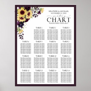 Eleganter Plum Lila Sonnenblumen Empfang Sitzplatz Poster