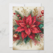 Eleganter Poinsettia und Gold Glitzer Einladung (Rückseite)