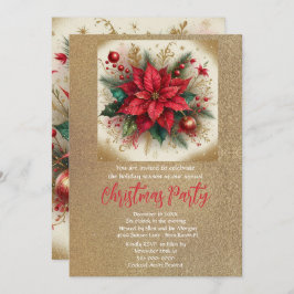 Eleganter Poinsettia und Gold Glitzer Einladung