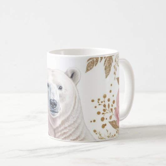 Eleganter Polar Bär mit floralen Akzenten Kaffeetasse (VorderseiteRechts)