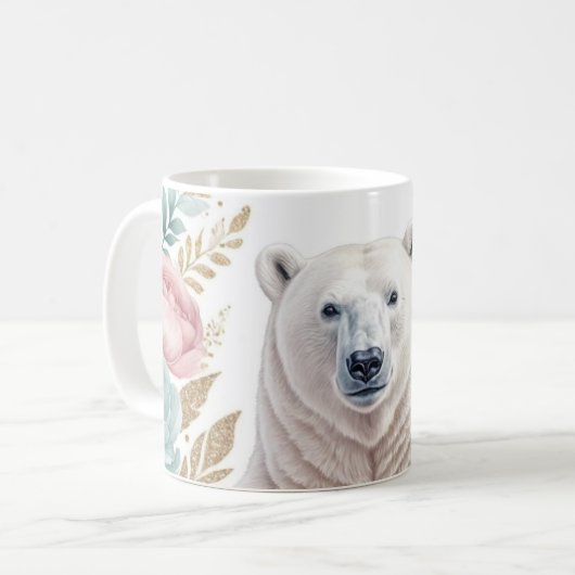 Eleganter Polar Bär mit floralen Akzenten Kaffeetasse (Vorderseite Links)
