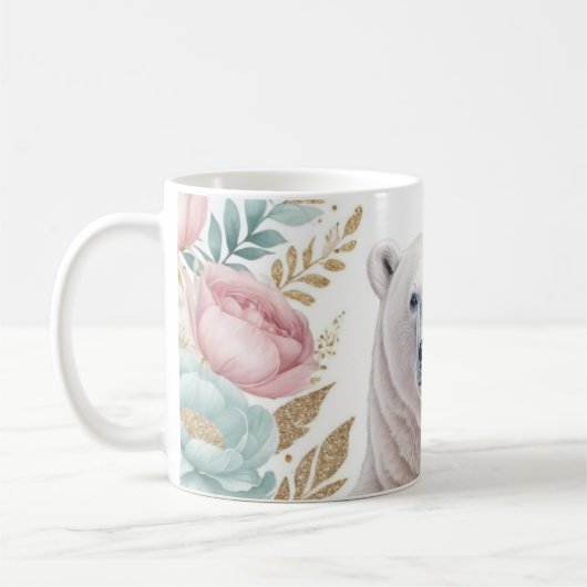 Eleganter Polar Bär mit floralen Akzenten Kaffeetasse (Links)
