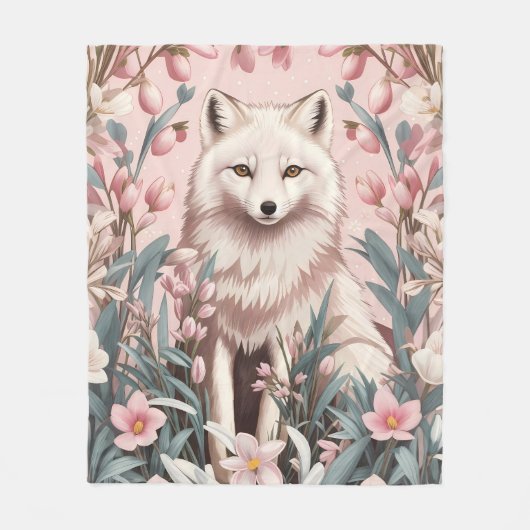 Eleganter Polarfuchs Rosa Blumenmuster Fleecedecke (Vorderseite)