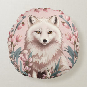 Eleganter Polarfuchs Rosa Blumenmuster Rundes Kissen