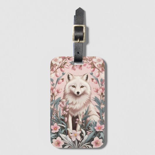 Eleganter Polarfuchs Rosa Blüten Gepäckanhänger (Vorderseite Vertikal)