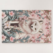 Eleganter Polarfuchs Rosa Blüten Puzzle (Horizontal)