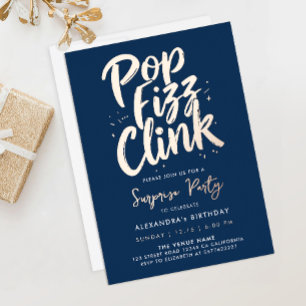 Eleganter Pop Fizz Clink Navy Blue Company Skript Folieneinladung