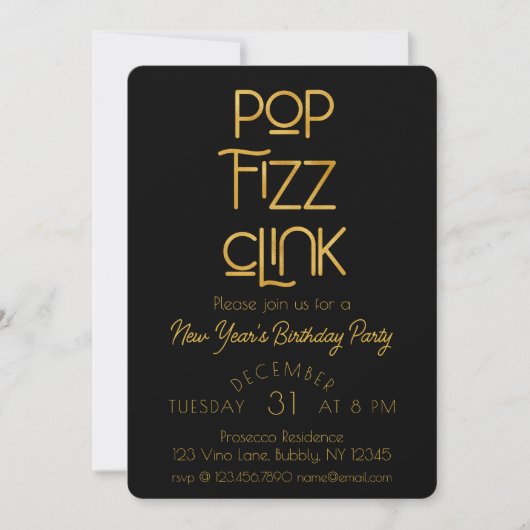 Eleganter Pop Fizz Clink Neujahrsparty Einladung (Vorderseite)