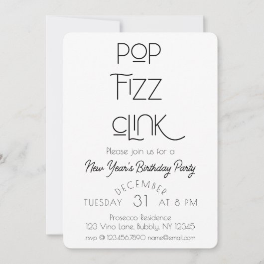Eleganter Pop Fizz Clink Neujahrsparty Einladung (Vorderseite)