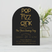 Eleganter Pop Fizz Clink Neujahrsparty Einladung (Stehend Vorderseite)