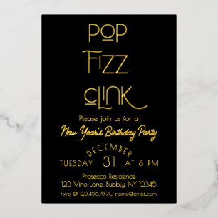 Eleganter Pop Fizz Clink Neujahrsparty Folien Feiertagskarte