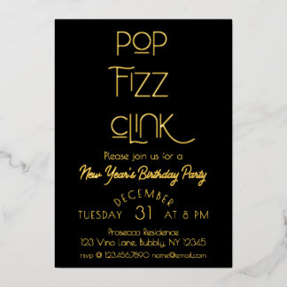 Eleganter Pop Fizz Clink Neujahrsparty Folien Feiertagskarte