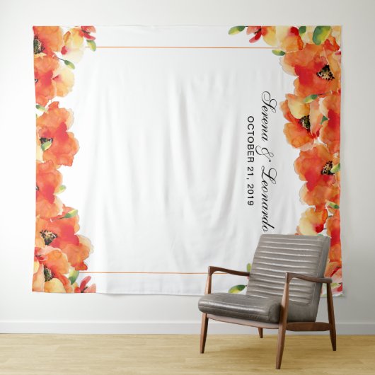 Eleganter Poppy Floral Wedding Foto Stand Hintergr Wandteppich (Beispiel (Horizontal))