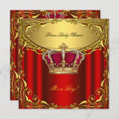 Eleganter Prince Baby Shower Regal Red Gold Boy Einladung (Vorne/Hinten)