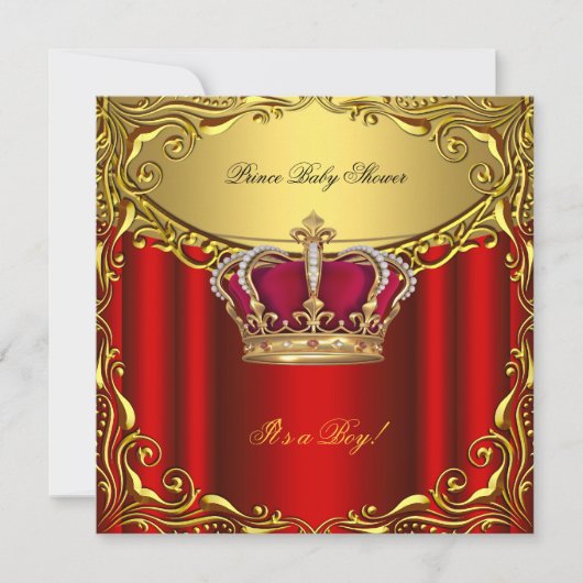 Eleganter Prince Baby Shower Regal Red Gold Boy Einladung (Vorderseite)