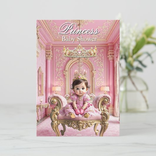 Eleganter Princess Pink Gold Baby Shower Palace Einladung (Stehend Vorderseite)