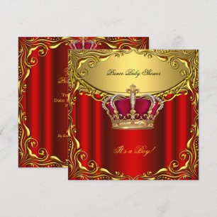 Eleganter Prinz Baby Shower Regales Rot Gold Junge Einladung