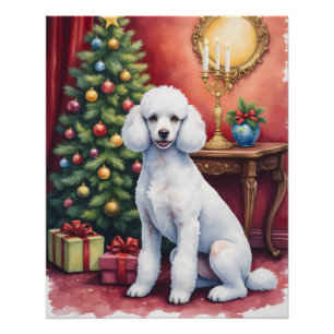 Eleganter Pudel neben Weihnachtsbaum Feiertags Hun Poster