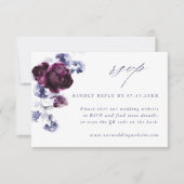 Eleganter Pum Lila & Indigo Blue Floral QR Code RSVP Karte (Vorderseite)