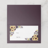 Eleganter Pum Lila Sunflower Watercolor Empfang Platzkarte (Außenseite Aufgefaltet)