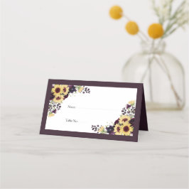 Eleganter Pum Lila Sunflower Watercolor Empfang Platzkarte