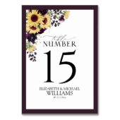 Eleganter Pum Lila Sunflower Watercolor Empfang Tischnummer (Vorderseite)